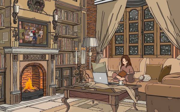 雪夜中温暖的小屋里看书学习|壁炉|考研自习室 🍅